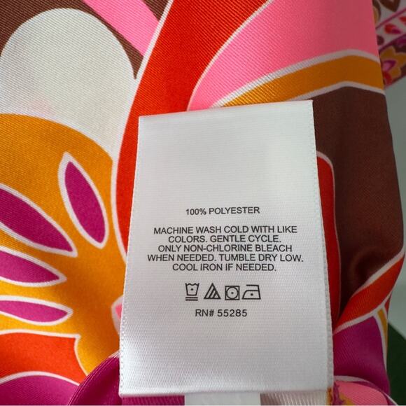 Express Pink and Orange Patterned Set Vibrant Button Down Top elastic tie shorts - Picture 12 of 16